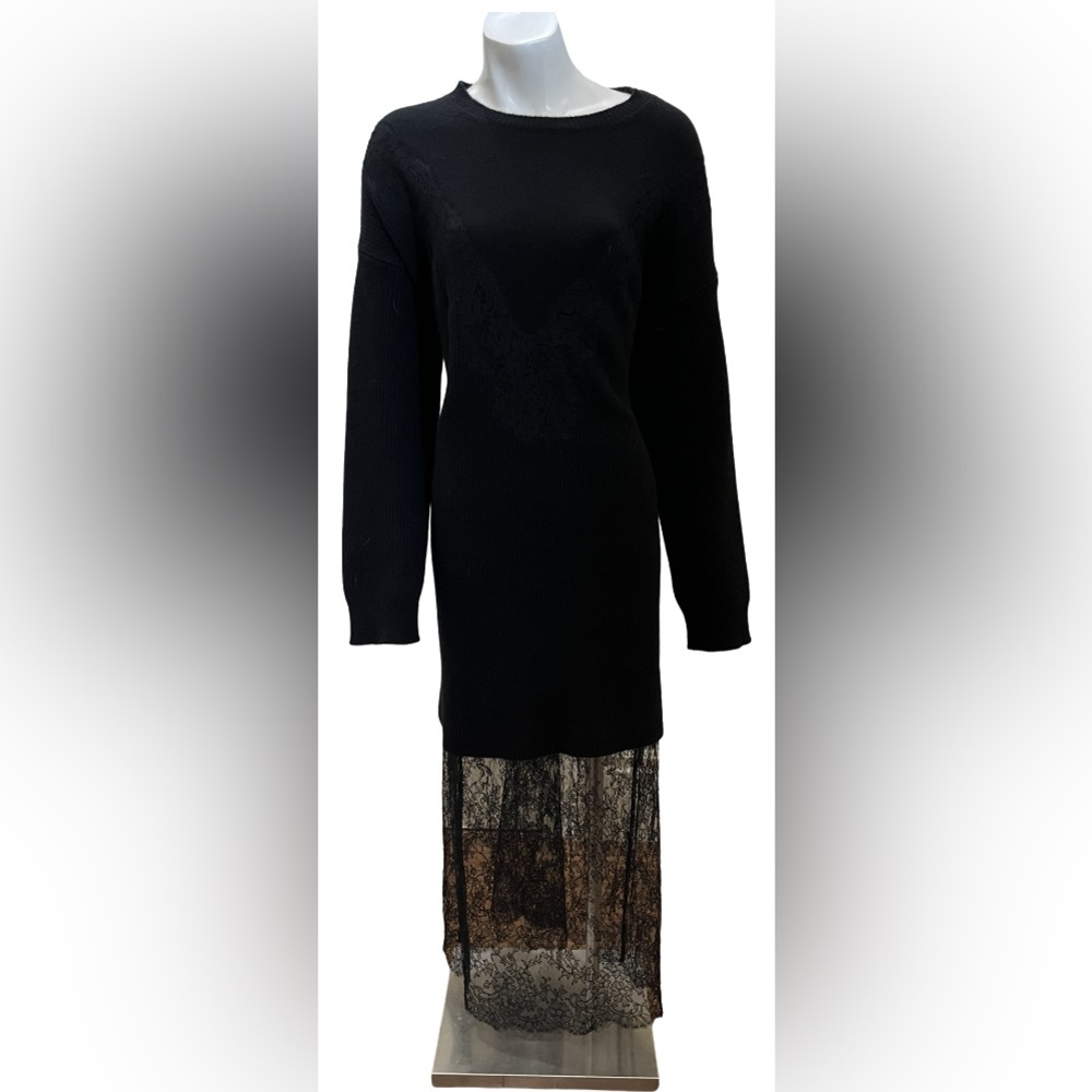 VALENTINO black long sleeve lace midi dress size MEDIUM